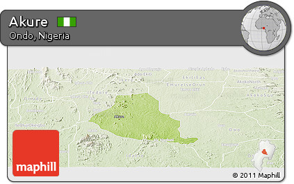 Physical Panoramic Map of Akure, lighten