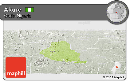 Physical Panoramic Map of Akure, lighten, semi-desaturated