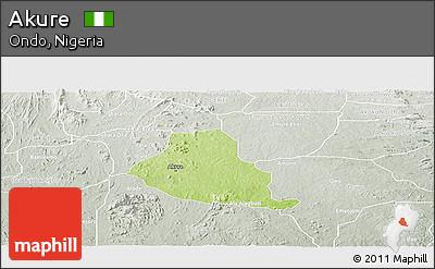Physical Panoramic Map of Akure, lighten, semi-desaturated