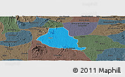 Political Panoramic Map of Akure, darken, semi-desaturated