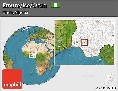 Satellite Location Map of Emure/Ise/Orun, highlighted country