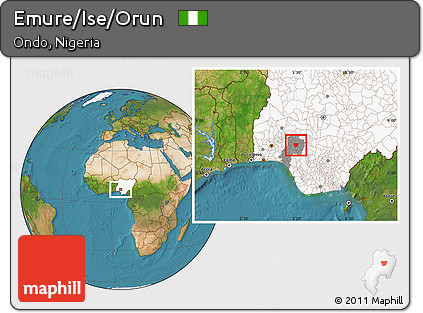 Satellite Location Map of Emure/Ise/Orun, highlighted country, highlighted parent region