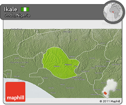Physical 3D Map of Ikale, semi-desaturated