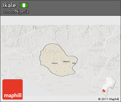 Shaded Relief 3D Map of Ikale, lighten, semi-desaturated