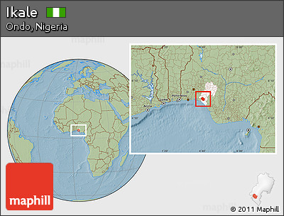 Savanna Style Location Map of Ikale, highlighted parent region, hill shading