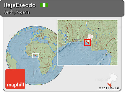 Savanna Style Location Map of IlajeEseodo, highlighted parent region, hill shading