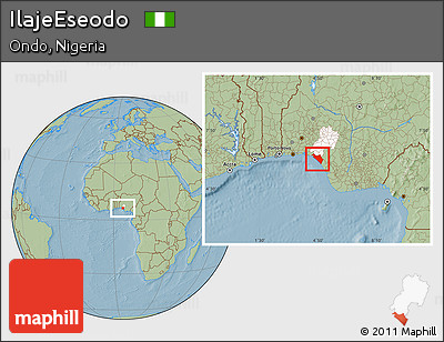 Savanna Style Location Map of IlajeEseodo, highlighted parent region, hill shading