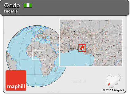 Gray Location Map of Ondo, within the entire country