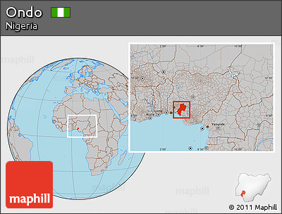 Gray Location Map of Ondo, within the entire country