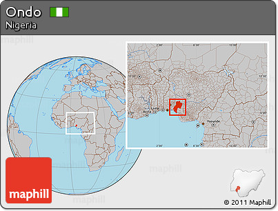 Gray Location Map of Ondo, within the entire country