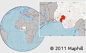 Gray Location Map of Ondo, highlighted country, hill shading