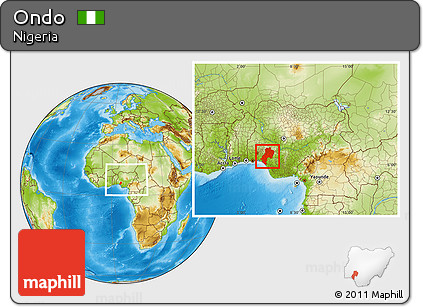 Physical Location Map of Ondo, within the entire country