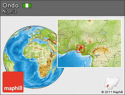 Physical Location Map of Ondo, within the entire country