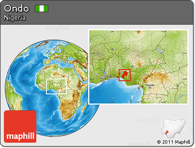 Physical Location Map of Ondo, within the entire country