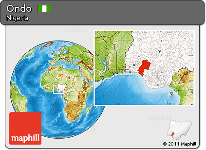 Physical Location Map of Ondo, highlighted country