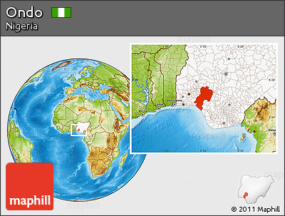 Physical Location Map of Ondo, highlighted country