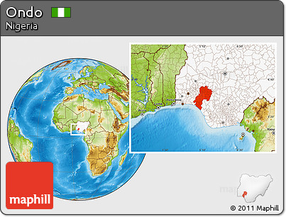 Physical Location Map of Ondo, highlighted country
