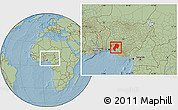 Savanna Style Location Map of Ondo, within the entire country, hill shading