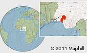 Savanna Style Location Map of Ondo, highlighted country, hill shading