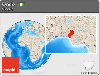Shaded Relief Location Map of Ondo