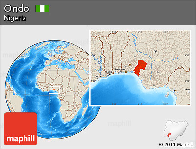 Shaded Relief Location Map of Ondo