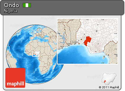 Shaded Relief Location Map of Ondo, highlighted country