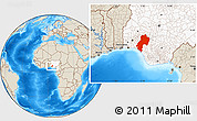 Shaded Relief Location Map of Ondo, highlighted country