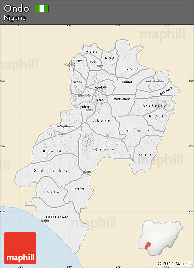 Classic Style Map of Ondo, single color outside