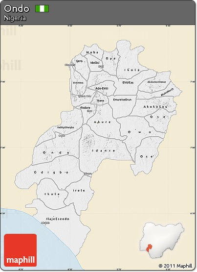 Classic Style Map of Ondo, single color outside