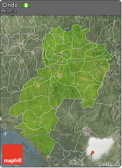 Satellite Map of Ondo, semi-desaturated
