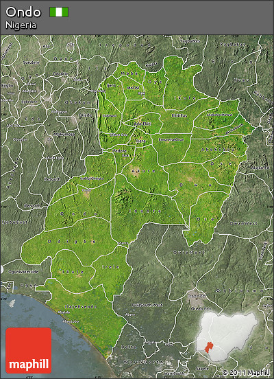 Satellite Map of Ondo, semi-desaturated