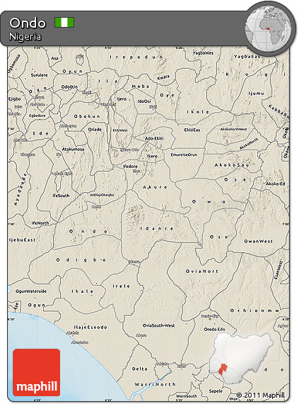 Shaded Relief Map of Ondo