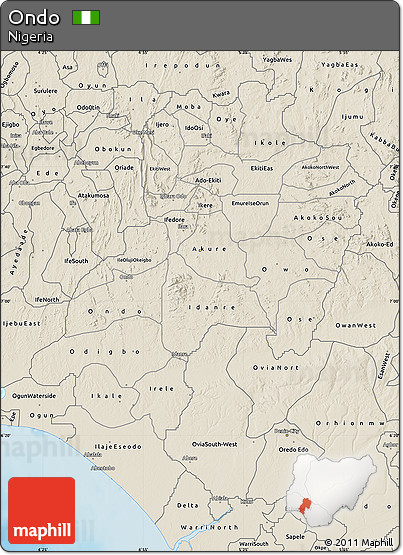 Shaded Relief Map of Ondo