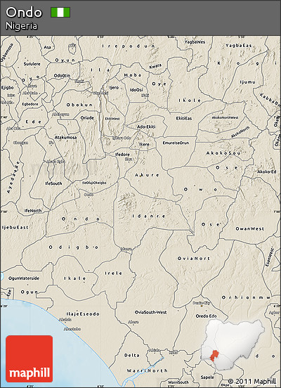 Shaded Relief Map of Ondo