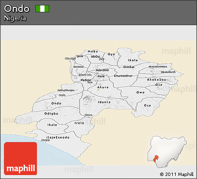 Classic Style Panoramic Map of Ondo, single color outside