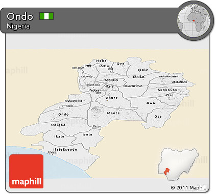 Classic Style Panoramic Map of Ondo, single color outside