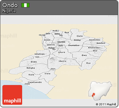 Classic Style Panoramic Map of Ondo, single color outside