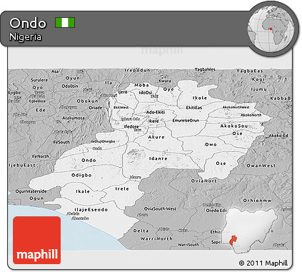 Gray Panoramic Map of Ondo