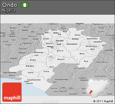 Gray Panoramic Map of Ondo