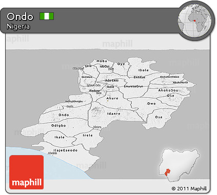 Gray Panoramic Map of Ondo, single color outside