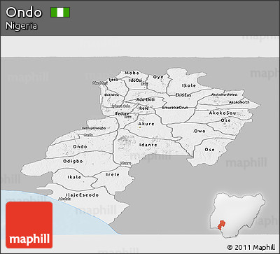 Gray Panoramic Map of Ondo, single color outside