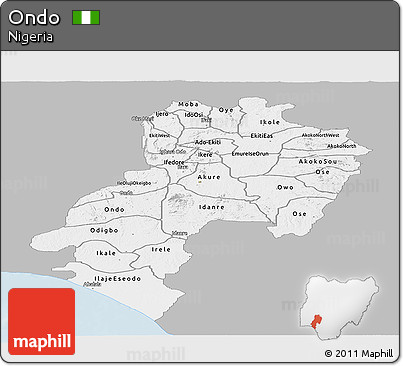 Gray Panoramic Map of Ondo, single color outside