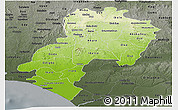 Physical Panoramic Map of Ondo, darken, semi-desaturated