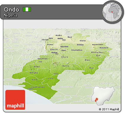 Physical Panoramic Map of Ondo, lighten