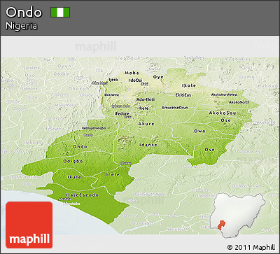 Physical Panoramic Map of Ondo, lighten