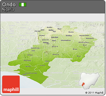 Physical Panoramic Map of Ondo, lighten