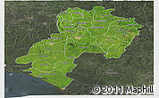 Satellite Panoramic Map of Ondo, darken, semi-desaturated