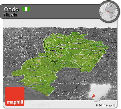 Satellite Panoramic Map of Ondo, desaturated