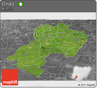 Satellite Panoramic Map of Ondo, desaturated