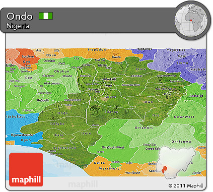 Satellite Panoramic Map of Ondo, political shades outside